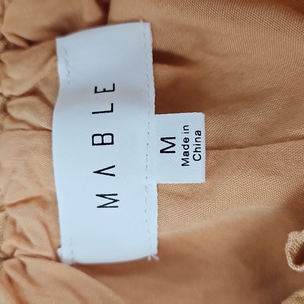 Linen Blend Pants, Casual Elastic Waist, Camel Pastel Peach, M - Picture 3 of 5